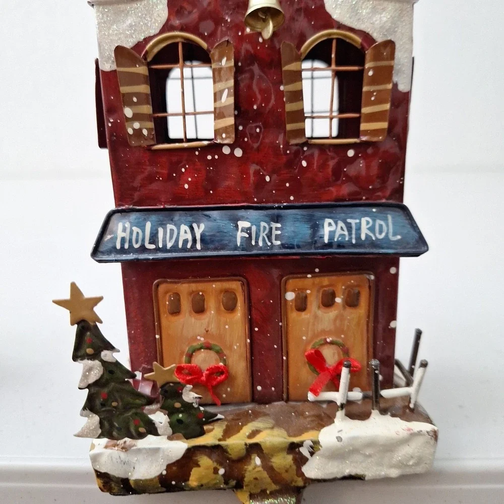 RARE Vtg Christmas Express Stocking Holders Metal Whistle Stop Fire Patrol 7.5
